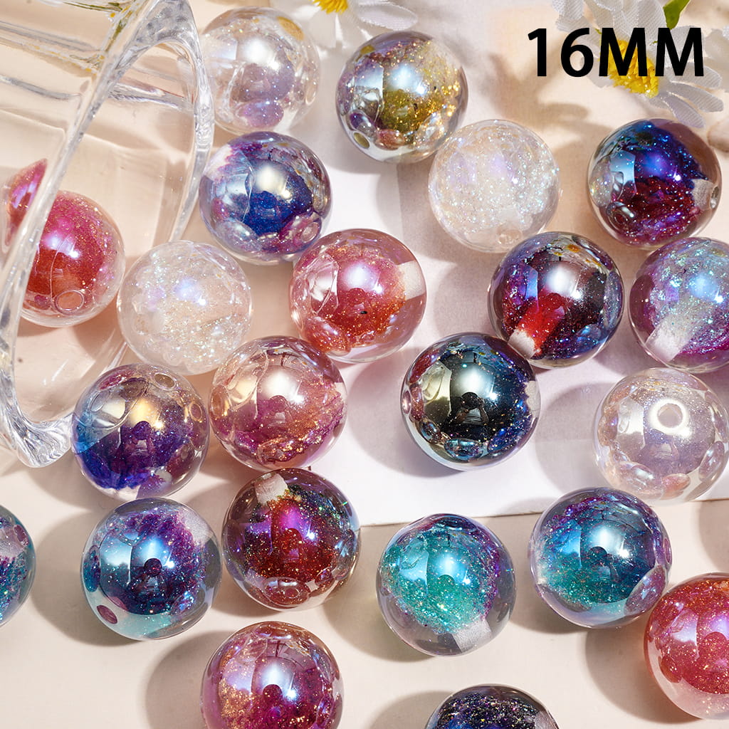 Dreamy Style Acrylic Beads for Bracelets with Lotus Bud and Glitter Embedded Inside, 16MM, Random Mix