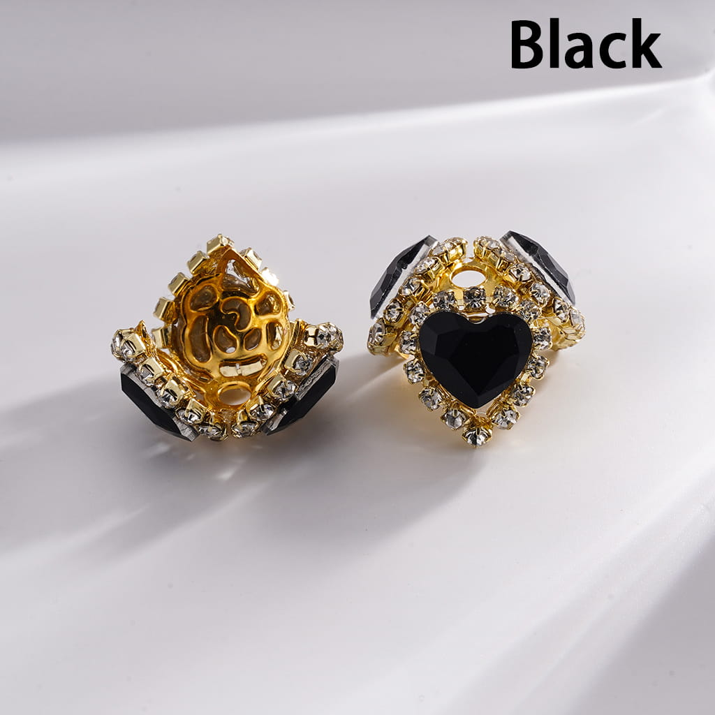 Fancy Bead Cages with Heart Rhinestones and Clear Rhinestone Chains, Gold Bead Cap, Multi-Color (They Fit 16MM Beads)