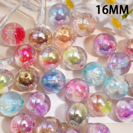 Acrylic Beads for Bracelets UV Coating with Gourd and Glitter Embedded Inside, 16MM, Random Mix