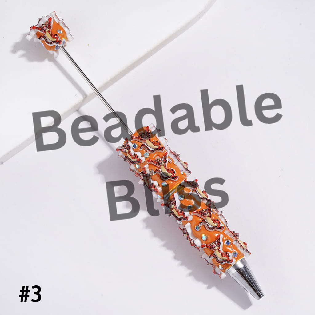 Beadable Clay Pens with Cute Donkey Tiger Bear Pig Character Series and AB Rhinestone, Multi-Color