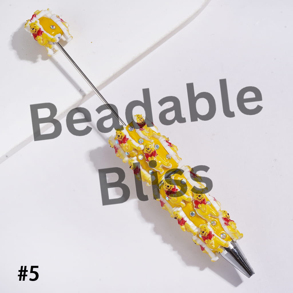 Beadable Clay Pens with Cute Donkey Tiger Bear Pig Character Series and AB Rhinestone, Multi-Color