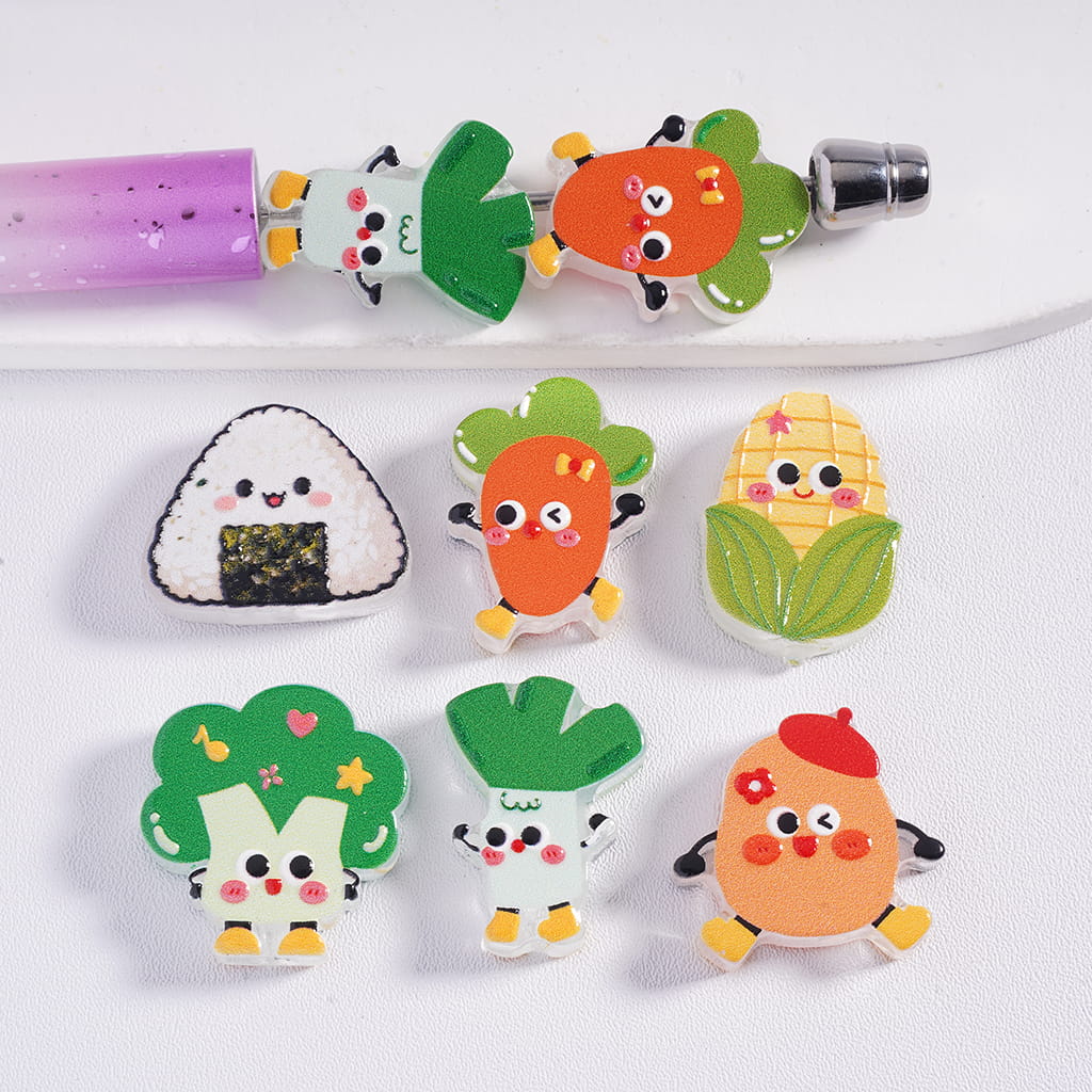 Set of colorful cartoon-style vegetable-shaped clips on a white background