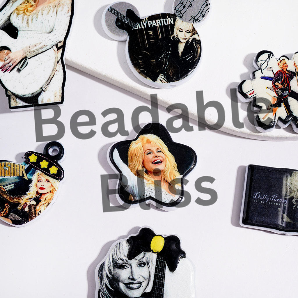 American Countryside Singer Character Acrylic Beads and Pendants, Black White Series, Random Mix