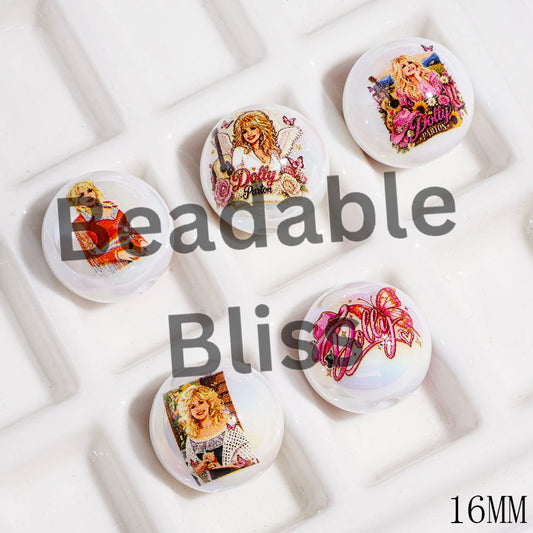 UV-Coated Acrylic Beads for Bracelets with American Countryside Singer Characters, 16MM Random Mix
