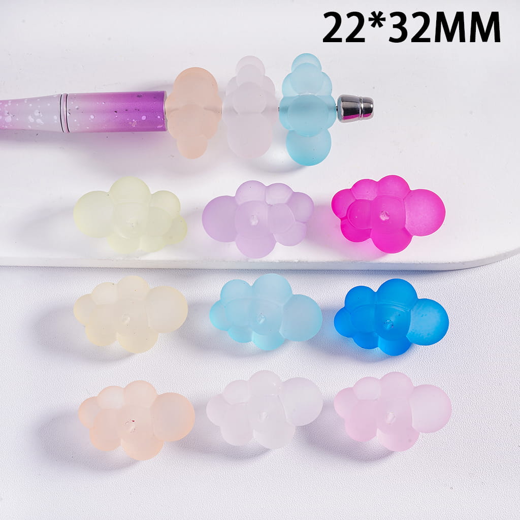 Colorful cloud-shaped objects on a white background with measurement text '22*32MM'.
