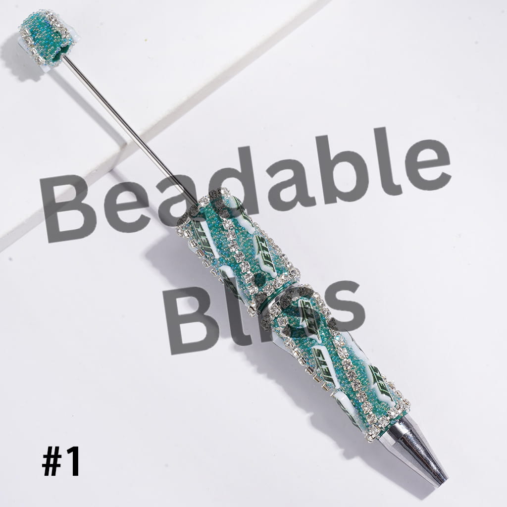 Beadable Pens with Mini Bubble Ball and Clear Rhinestone Chains, American Football Team Series (Update Other Style Later)