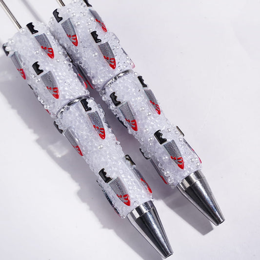 Beadable Sugar Pens Scary Knife with Red Liquid, White Pearls and Clear Cone Shaped Rhinestones