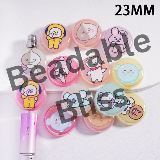 Set of colorful buttons with cartoon characters on a white background, branded 'handsontable'.