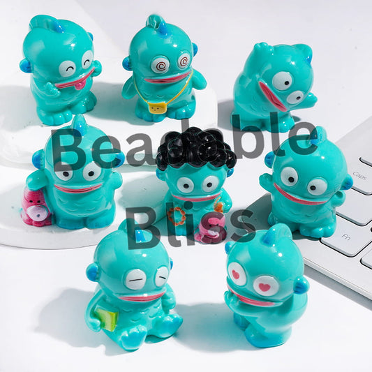 Teal Ugly Fish Character Series in Diverse Style Acrylic Figurine for Beads or Pen Toppers