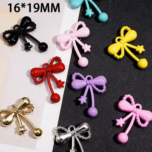 Bow with Mini Star and Ball Design Alloy Bail beads for Charms or Pendants, Jewelry  Accessories, 16*19MM, Multi-Color, Random Mix