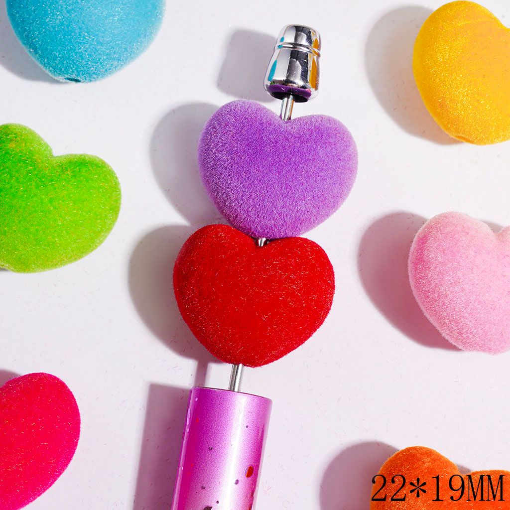 Heart Acrylic Beads Flocked Fluffy Finish, 22*19MM, Multi-Color, Random Mix