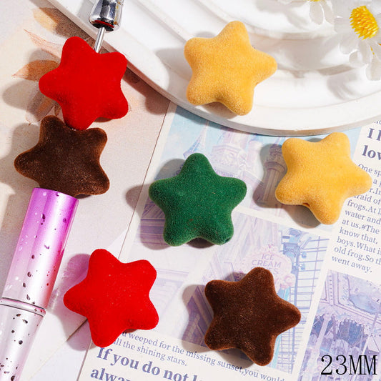 Five Pointed Star Acrylic Beads Flocked Fluffy Finish, 23MM, Multi-Color