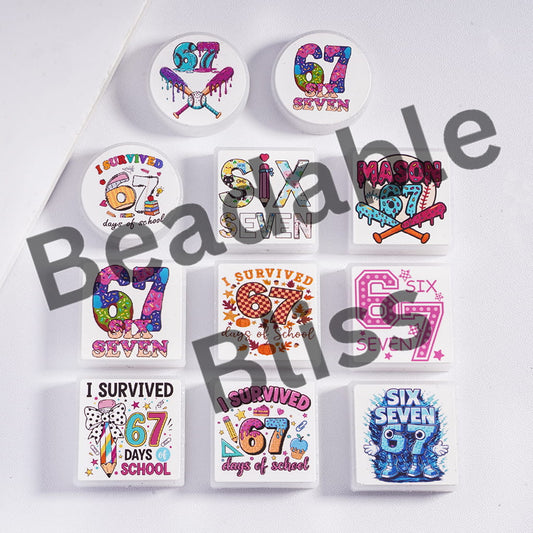 Colorful coasters with various designs and text on a white background, featuring the brand 'handsontosupply'.