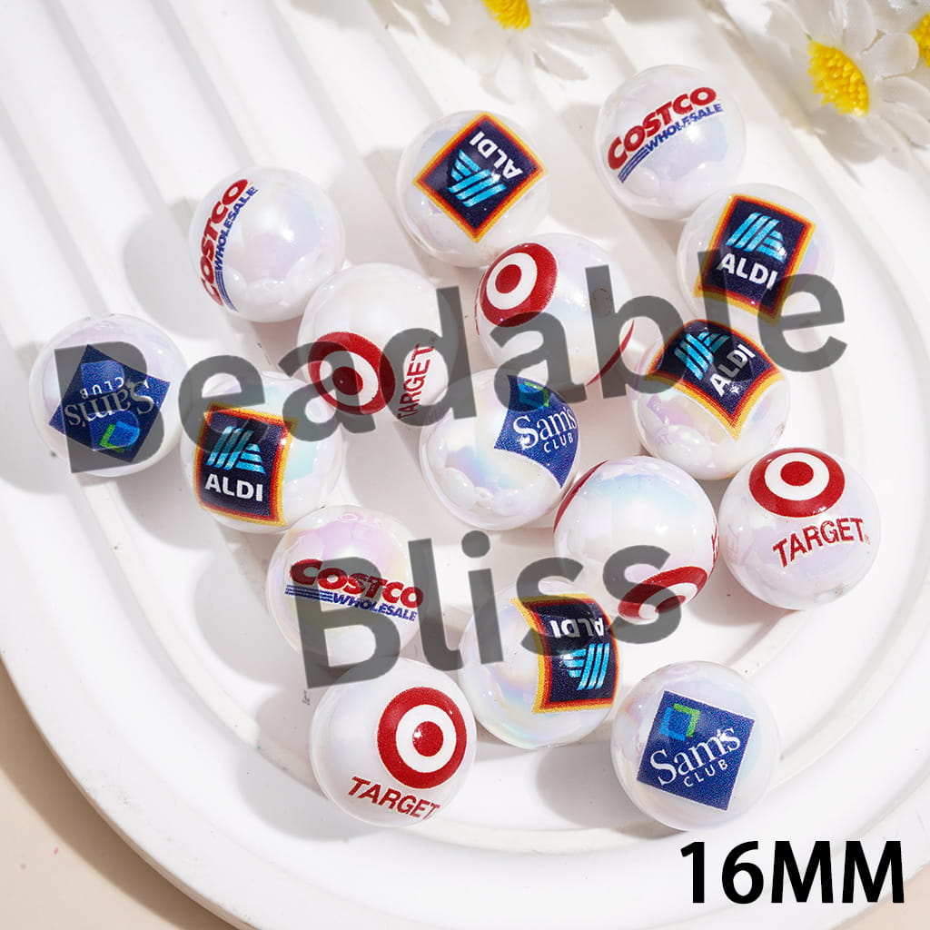 UV Coated Famous Supermarket Series Acrylic Beads for Bracelets, 16MM, Random Mix