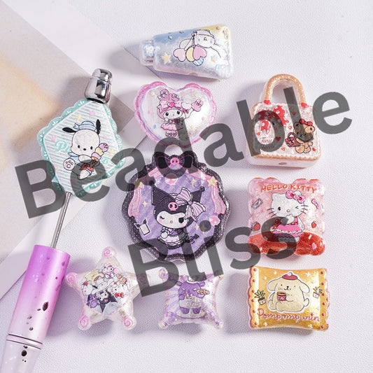 Acrylic Beads Pendant Concavo-Convex w Adorable Character Series, Ribbonfish Skin Effect, Random Mix