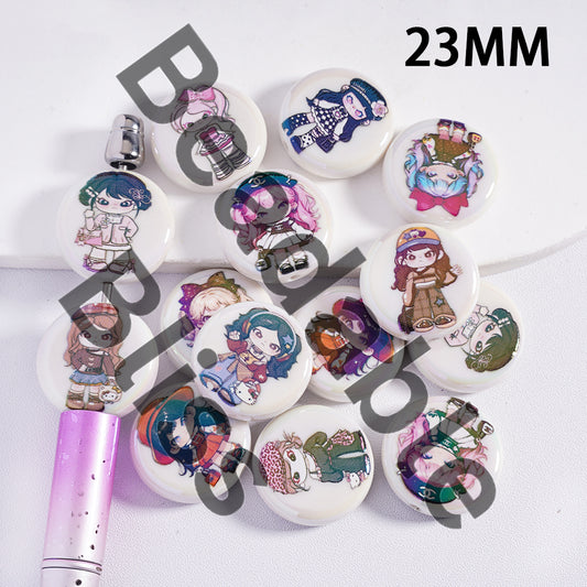 Set of cartoon character buttons on a white background with 'handsome supply.' branding.