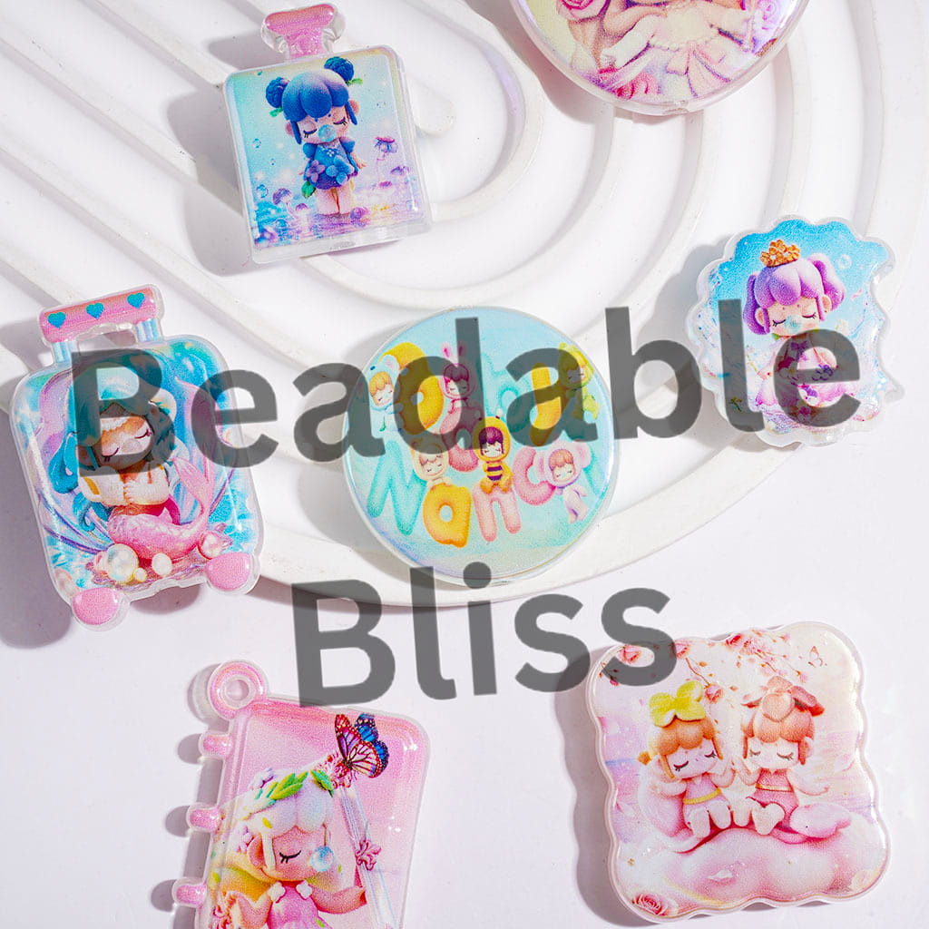 UV-Coated Acrylic Beads and Pendants Tranditional Style Girl Character Series, Random Mix