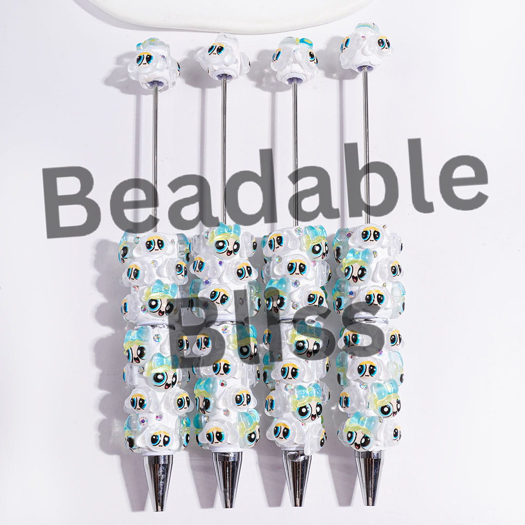 Beadable Clay Pens with Semi-Clear Brave Girl Police Character Avatar, AB Rhinestones