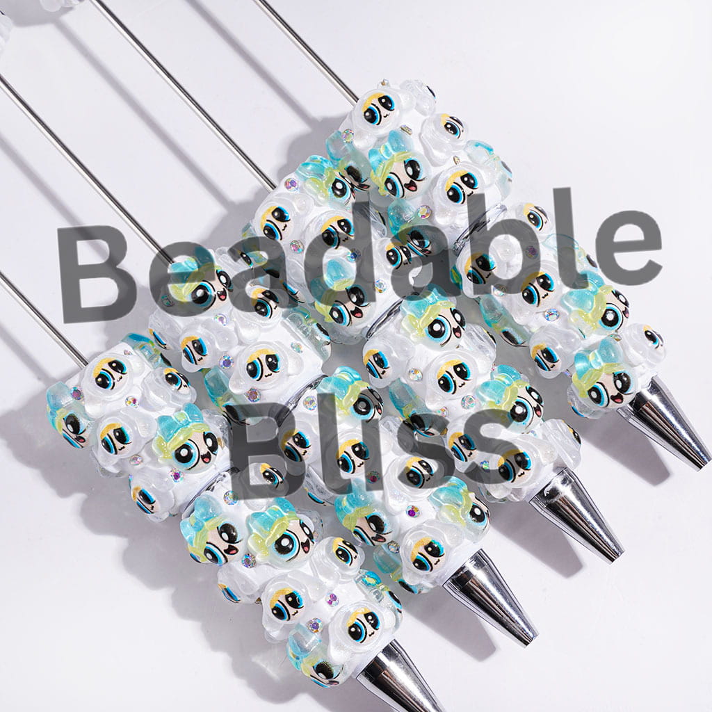 Beadable Clay Pens with Semi-Clear Brave Girl Police Character Avatar, AB Rhinestones