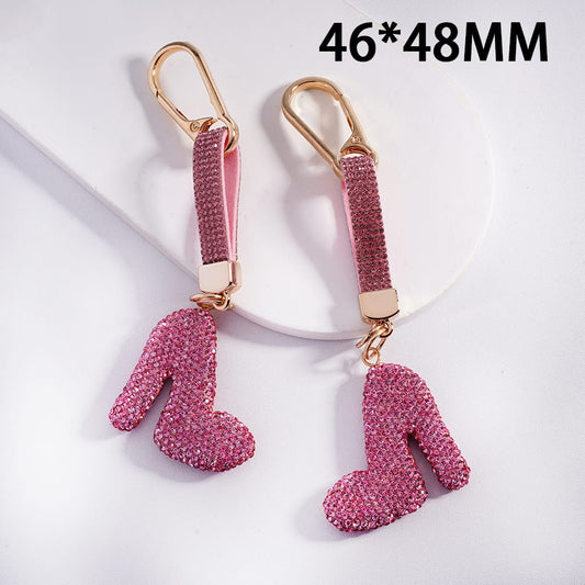Metal Keychain with Lobster Clasp with Rhinestone Tassel Closure Keychain, Clay Charm Pendant High-Heeled Shoes w Pink Rhinestone, 46*48MM