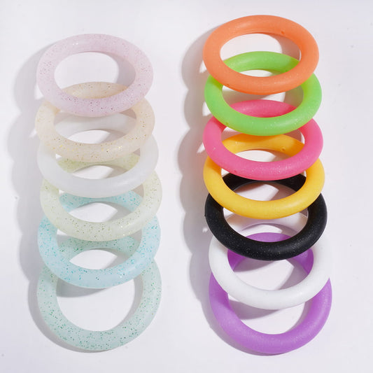 Silicone Focal Beads Soft Round Ring with Glitter, Circle Round Soft Car Hanger Charm Loop, 65MM, Multi-Color