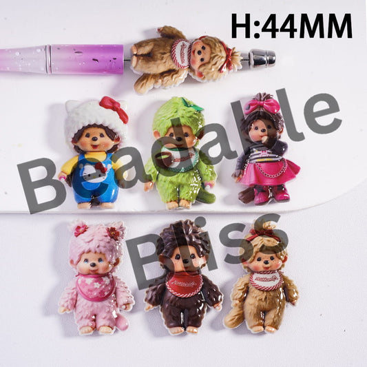 Acrylic Beads Concavo-Convex Cute Monkey Doll in Various Style, Height 44MM, Random Mix