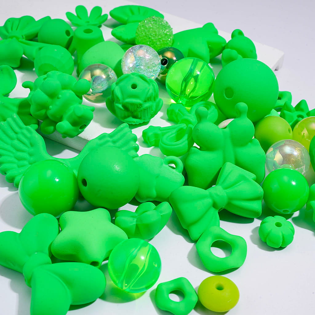 Neon Colors Acrylic Beads Theme, Various Types and Shapes, Multi-Color