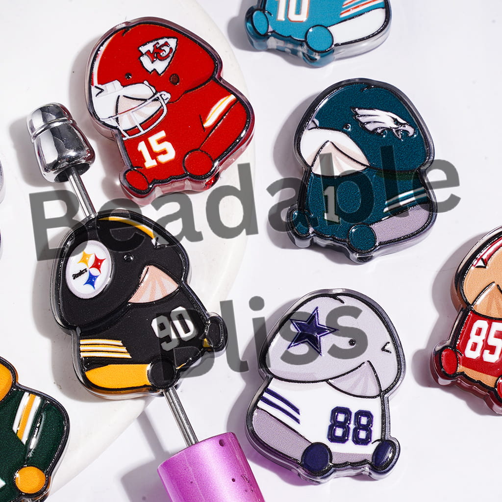 American Football Team Acrylic Beads, Exclusive Man Theme, 22*27MM, Random Mix
