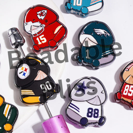 American Football Team Acrylic Beads, Exclusive Man Theme, 22*27MM, Random Mix