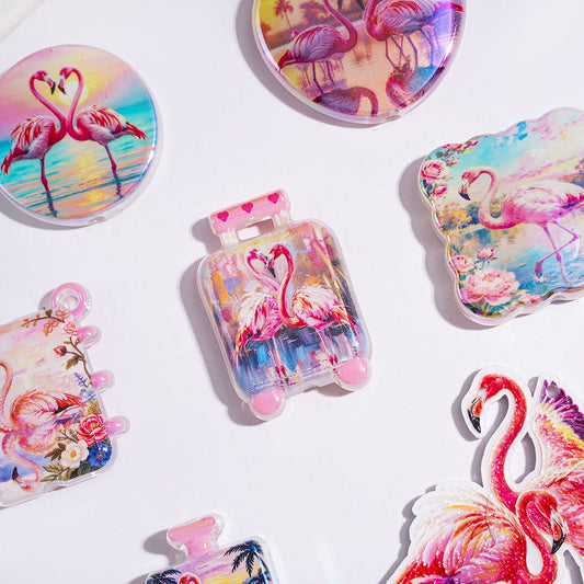 UV-Coated Acrylic Beads and Pendants Flamingo in Pink Series, Random Mix