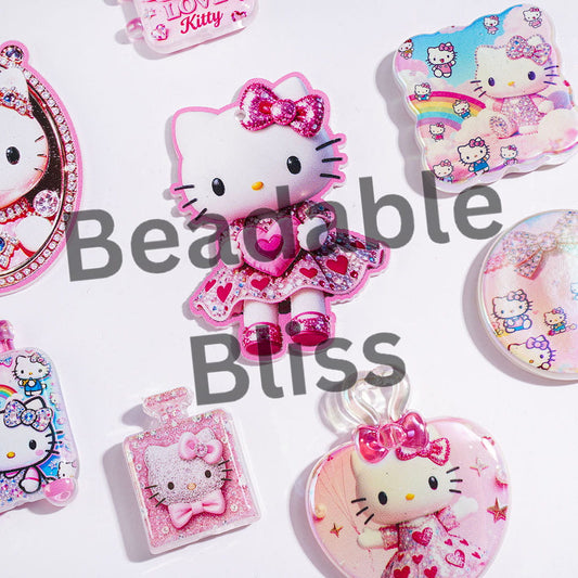 UV-Coated Acrylic Beads and Pendants Cute Cat Characters in Diverse Style, Random Mix