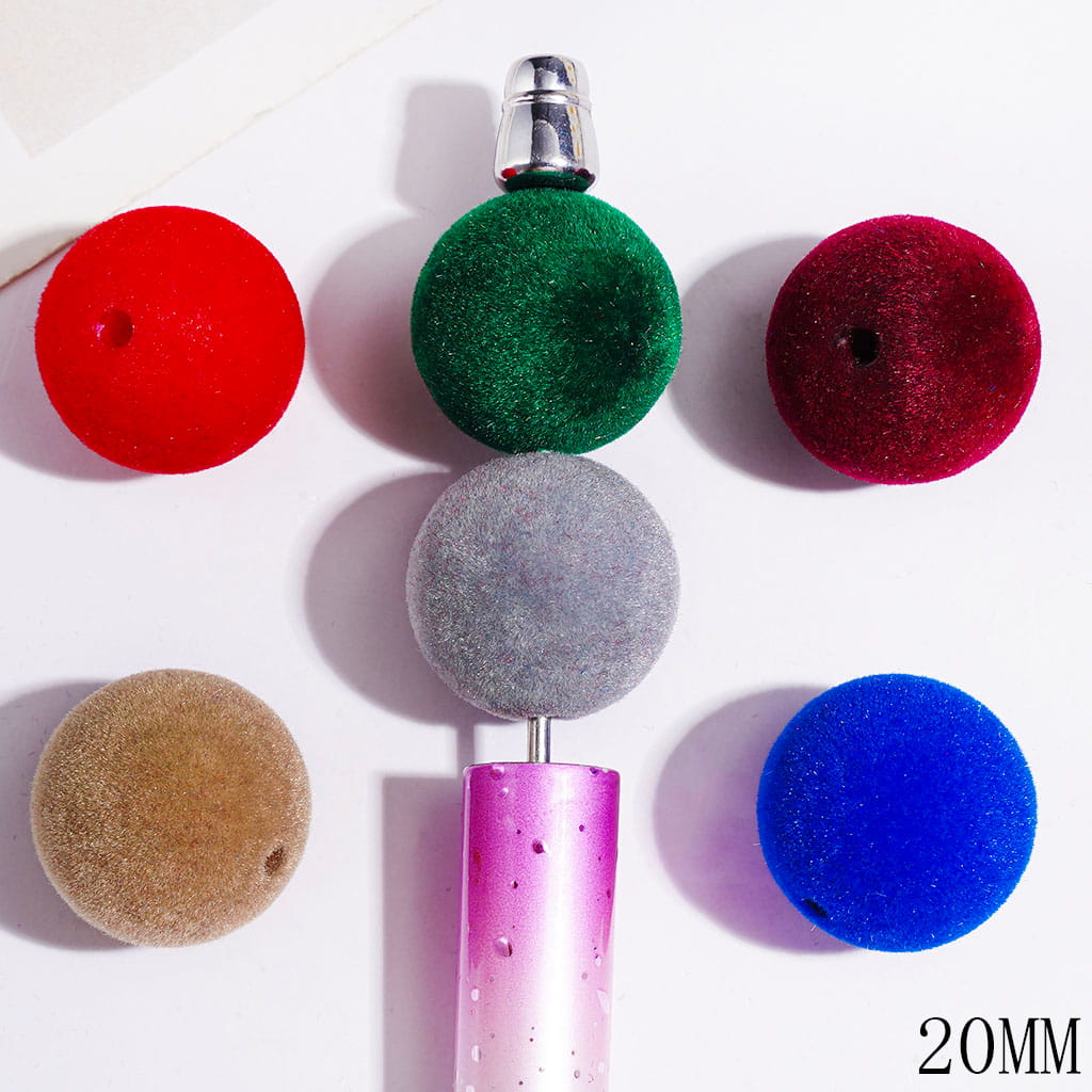 Acrylic Beads Flocked Fluffy Round Shape in Dark Color, 20MM, Multi-Color Random Mix