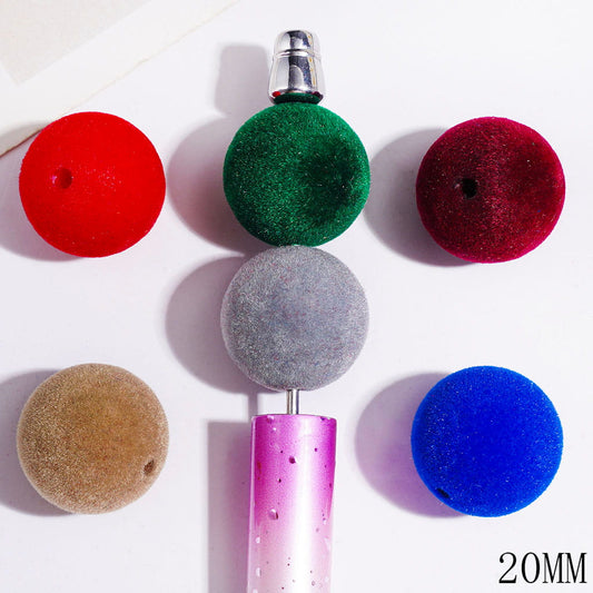 Acrylic Beads Flocked Fluffy Round Shape in Dark Color, 20MM, Multi-Color Random Mix