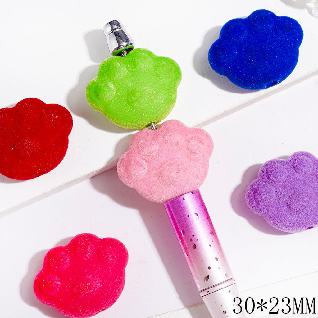 Acrylic Beads Flocked Fluffy Cat Paws, 30*23MM Multi-Color Random Mix