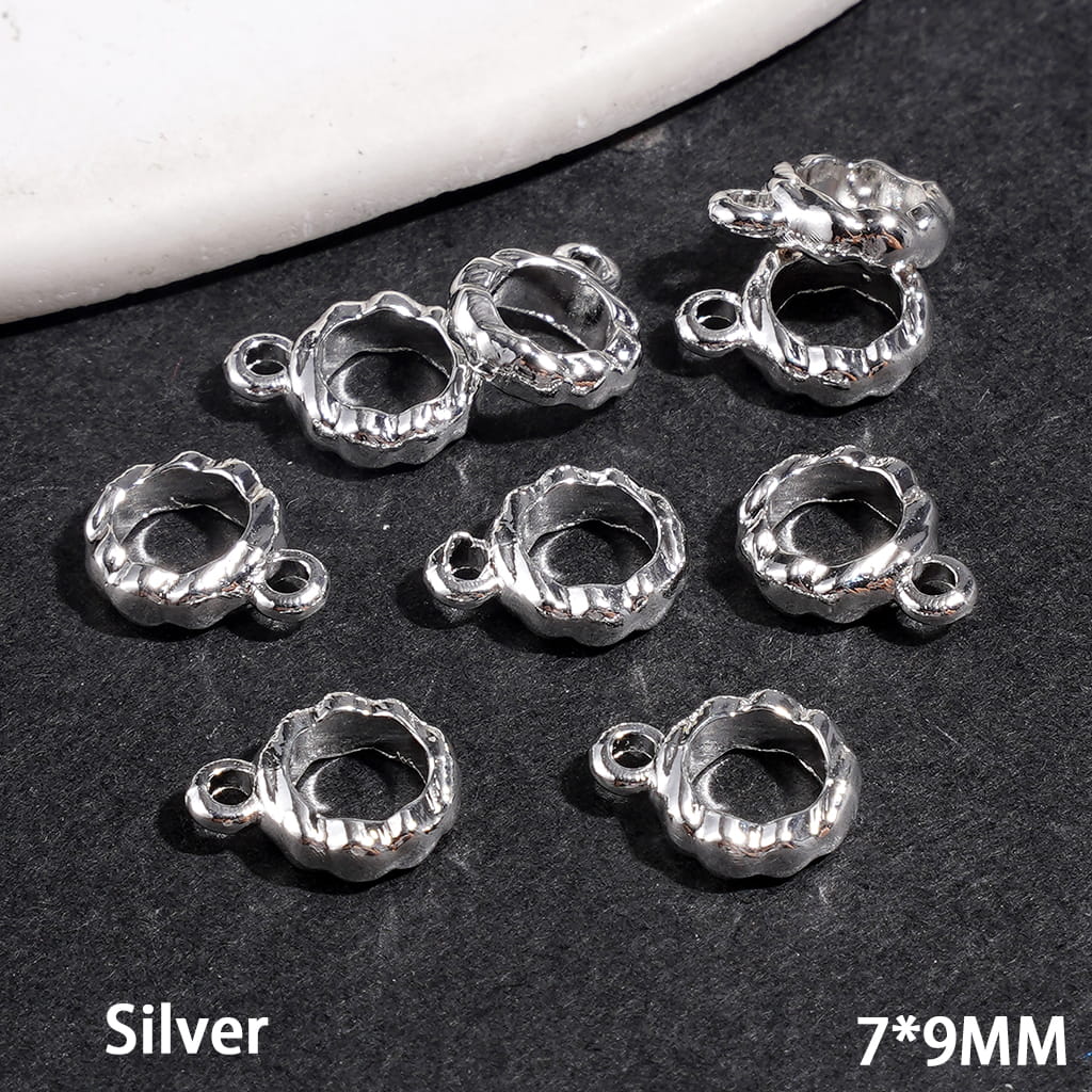 Alloy Bail Beads for DIY Jewelry Accessories, with Wavy Texture Loop Design, 7*9MM, Silver and Gold