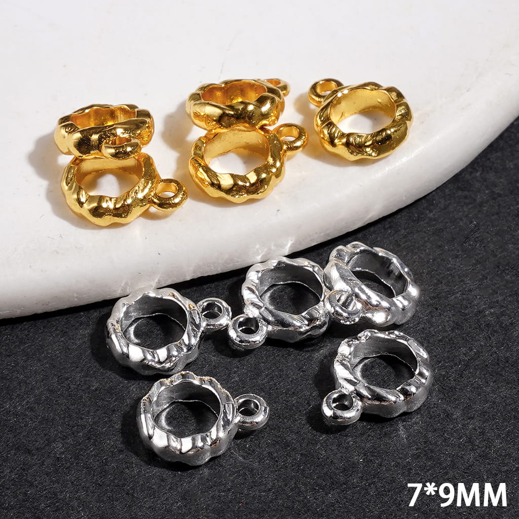 Alloy Bail Beads for DIY Jewelry Accessories, with Wavy Texture Loop Design, 7*9MM, Silver and Gold