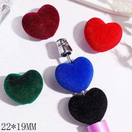 Acrylic Beads Flocked Fluffy Heart in Dark Color, 22*19MM, Multi-Color Random Mix