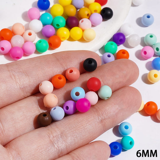 Silicone Beads for DIY Bracelets Round in Solid Colors, 6MM, Multi-Color, Random Mix