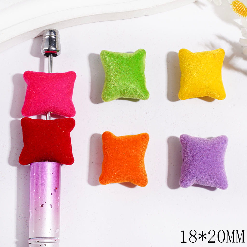 Acrylic Beads Flocked Fluffy Pillow Shape, 18*20MM, Multi-Color Random Mix