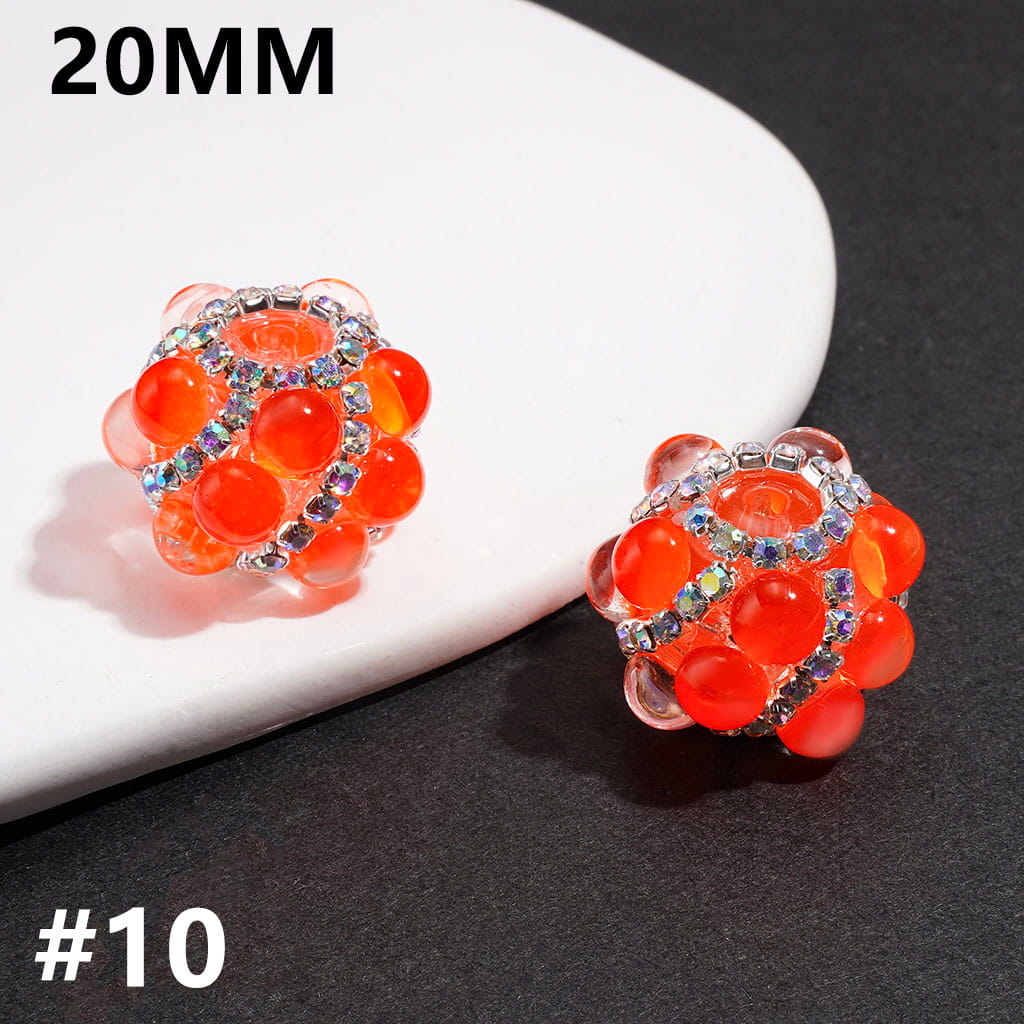 Hand-Made Acrylic Beads with Clear Half-Shell Round and AB Rhinestone Chains, 20MM,  Neon Colors