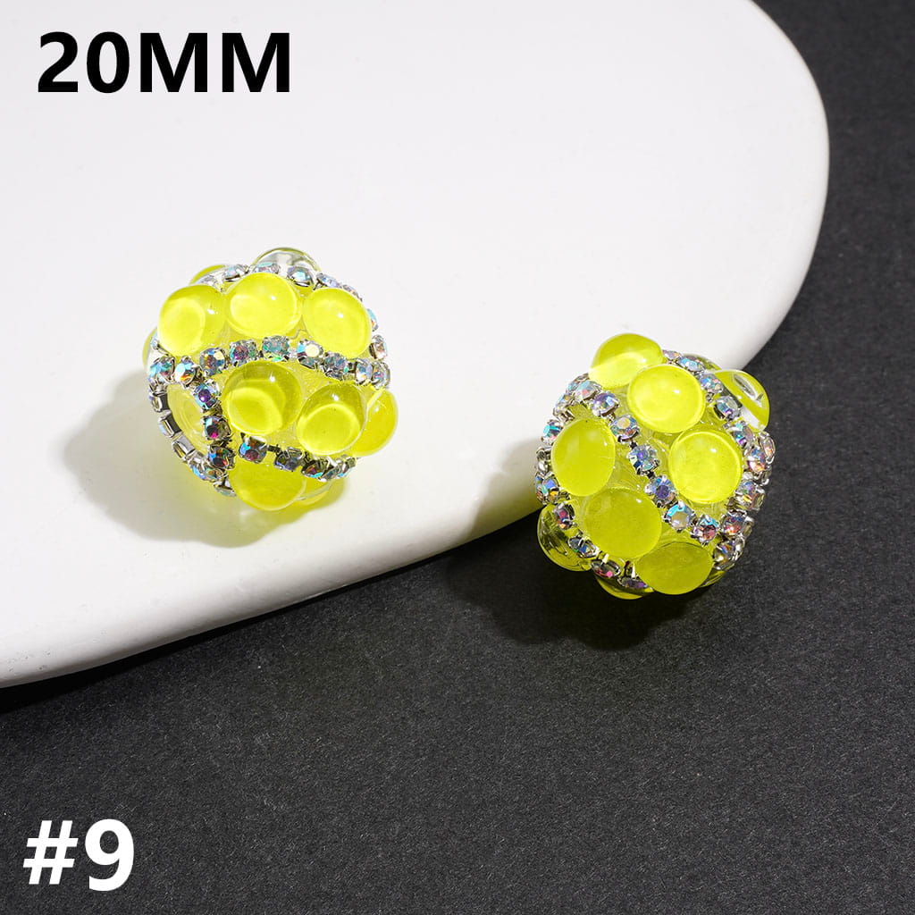 Hand-Made Acrylic Beads with Clear Half-Shell Round and AB Rhinestone Chains, 20MM,  Neon Colors