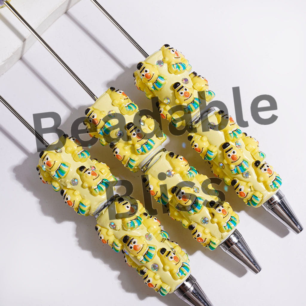 Beadable Clay Pens Classic Puppet Character with Green Stripes Clothes and AB Rhinestone