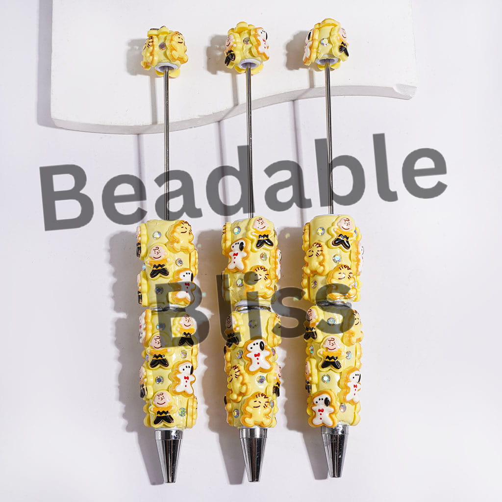 Beadable Clay Pens with Cute Dog Bald Boy Character and AB Rhinestones