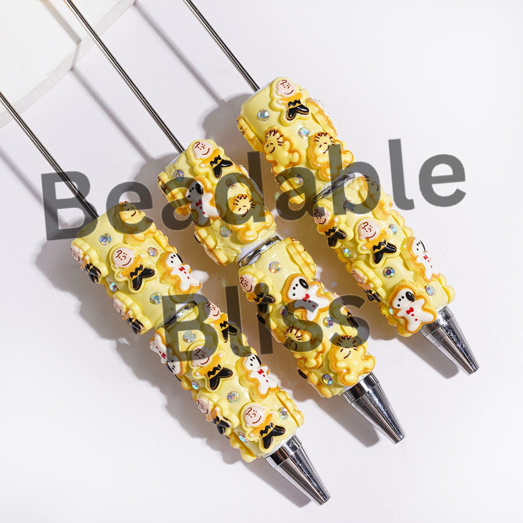 Beadable Clay Pens with Cute Dog Bald Boy Character and AB Rhinestones