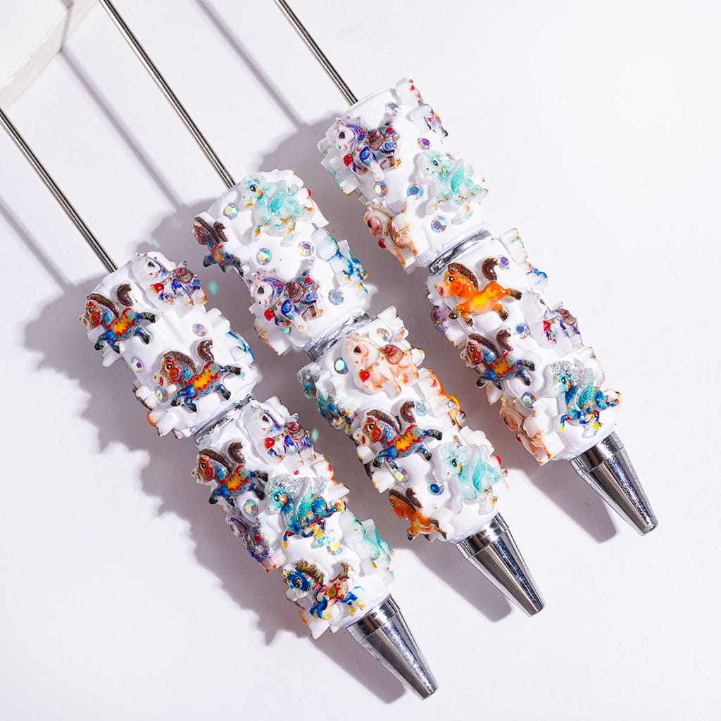 Beadable Clay Pens with Horse in Diverse Style and AB Rhinestones