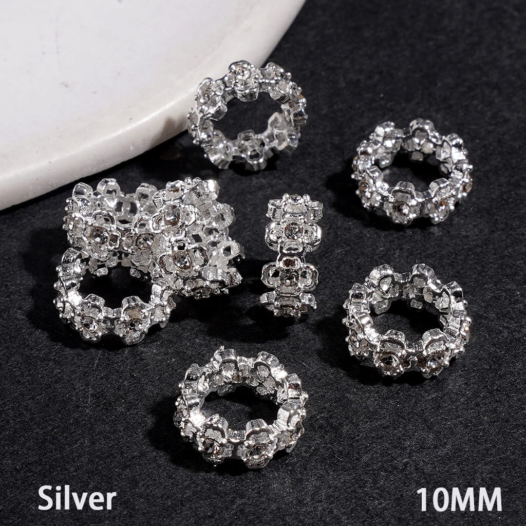 Spacer Beads Hollowed Cross with Clear Rhinestones, Big Hole Beads, 10MM, Silver and Gold (The Hole Diameter is Around 7.5MM)