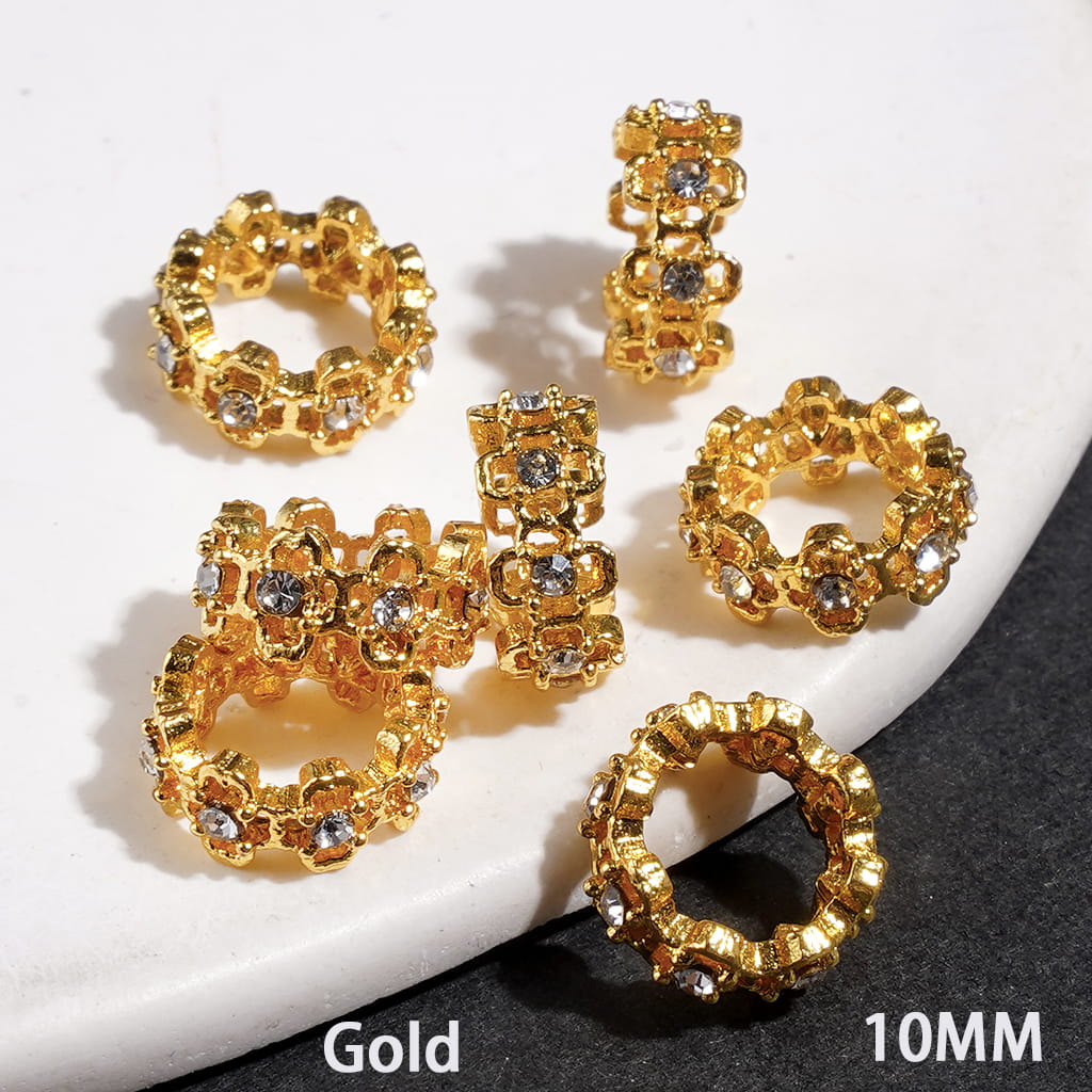 Spacer Beads Hollowed Cross with Clear Rhinestones, Big Hole Beads, 10MM, Silver and Gold (The Hole Diameter is Around 7.5MM)