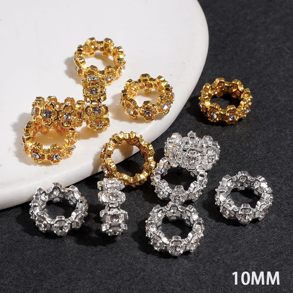 Spacer Beads Hollowed Cross with Clear Rhinestones, Big Hole Beads, 10MM, Silver and Gold (The Hole Diameter is Around 7.5MM)
