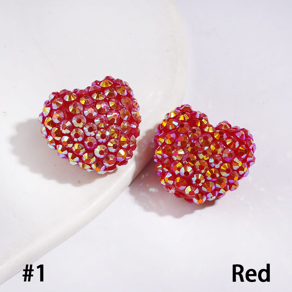 Acrylic Beads Heart with Bling Bling AB Rhinestones, 20*23MM, Multi-Color
