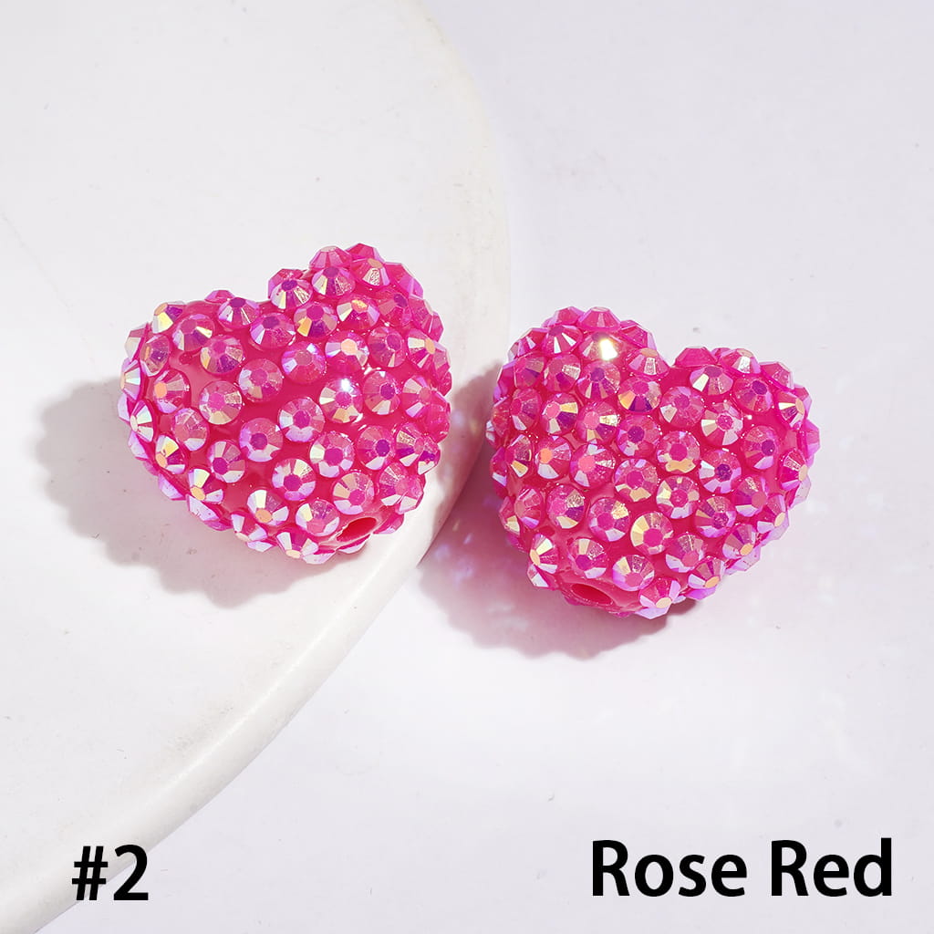 Acrylic Beads Heart with Bling Bling AB Rhinestones, 20*23MM, Multi-Color